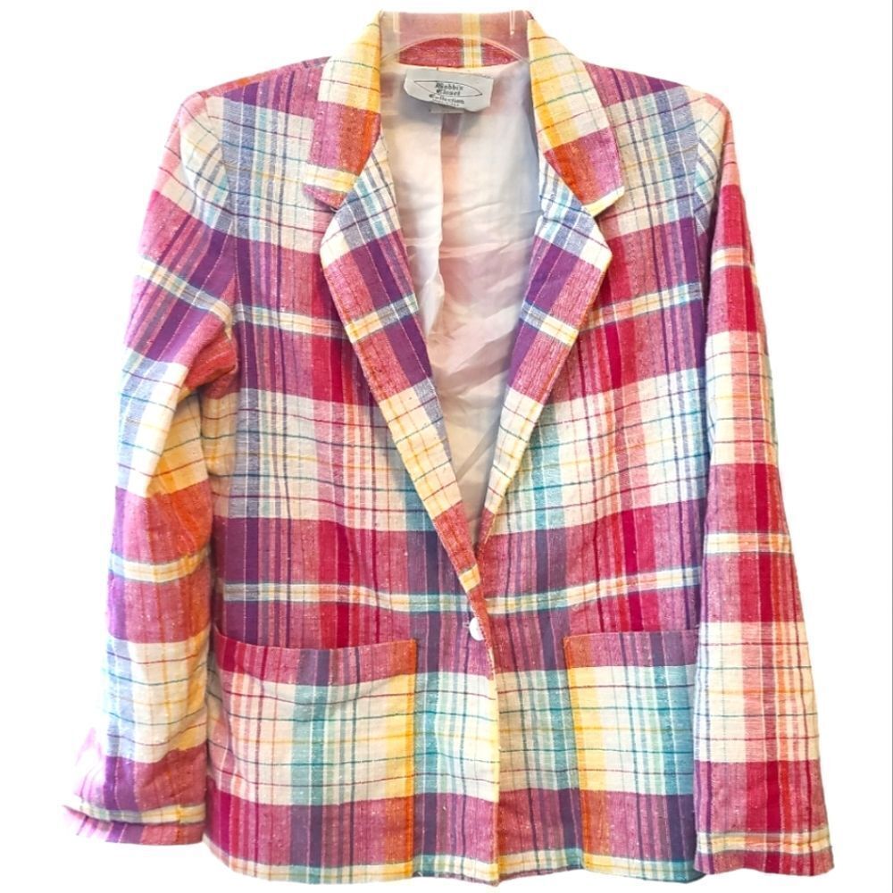 Vintage Bobbis Closet Pink Plaid Linen Blend Blazer - Picture 2 of 11